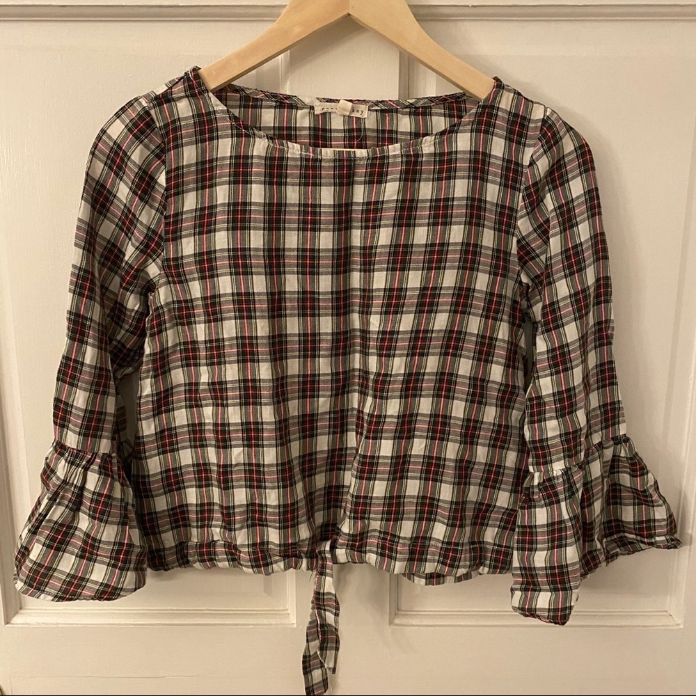 Tartan Bell Sleeve Tie Top